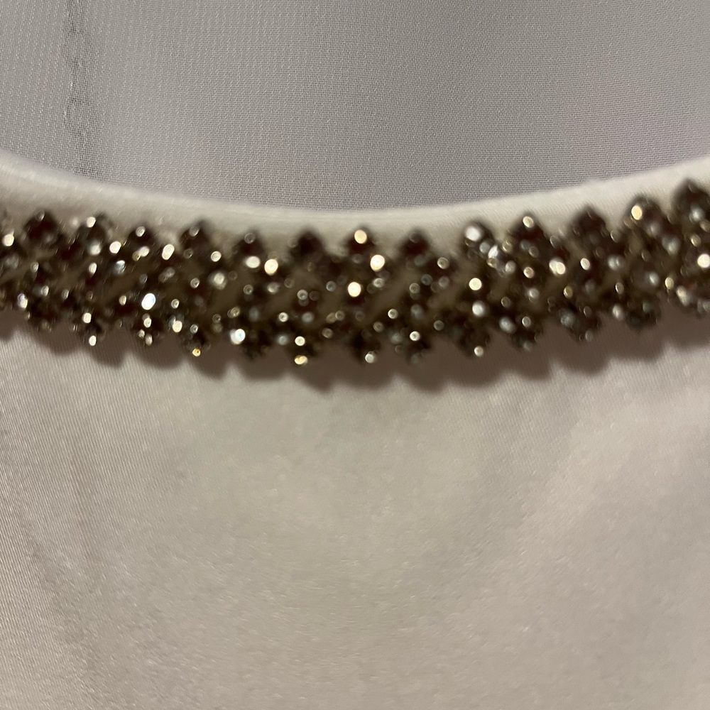 Sz 12 MacDuggal White Midi With Silver Beading At Neck W: Cape & Bag